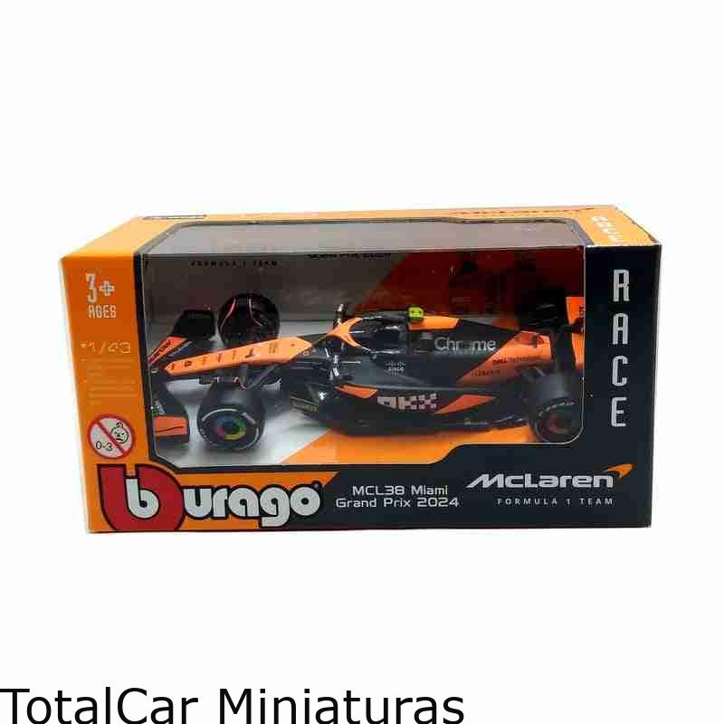 Miniature Bburago McLaren MCL38 1:24 – F1 2024 Avec Casque, Norris #4 – Modèle Diecast Pour Collectionneurs